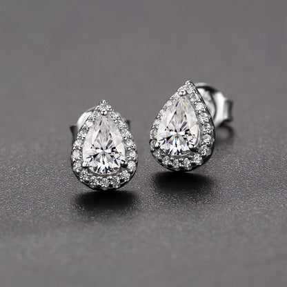 Pear Cut Moissanite Halo Stud Earrings