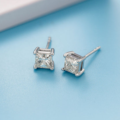 Princess Square Solitaire Stud Earrings