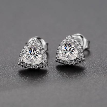 Trillion Cut Moissanite Halo Stud Earrings