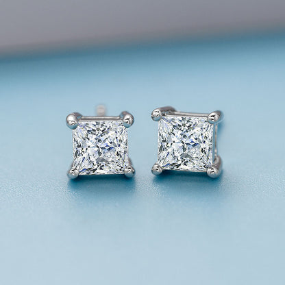 Princess Square Solitaire Stud Earrings