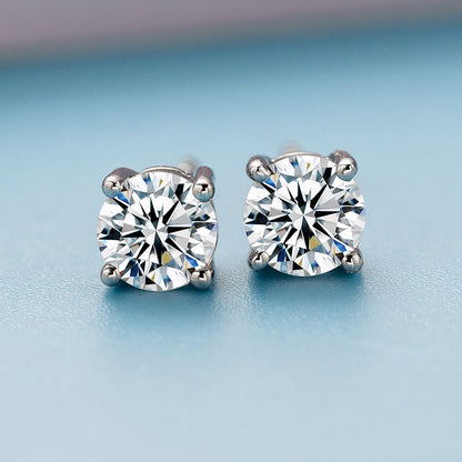 Classic 4 Prongs Setting Round Cut Moissanite Stud Earrings