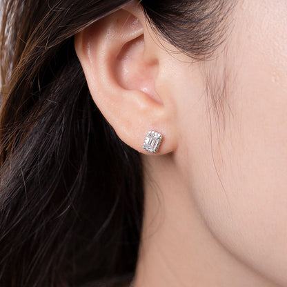 Emerald Cut Moissanite Halo Stud Earrings