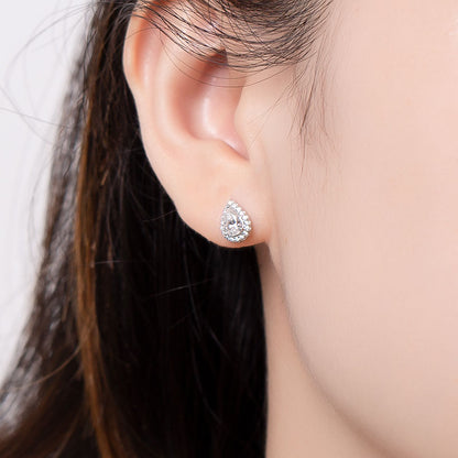 Pear Cut Moissanite Halo Stud Earrings