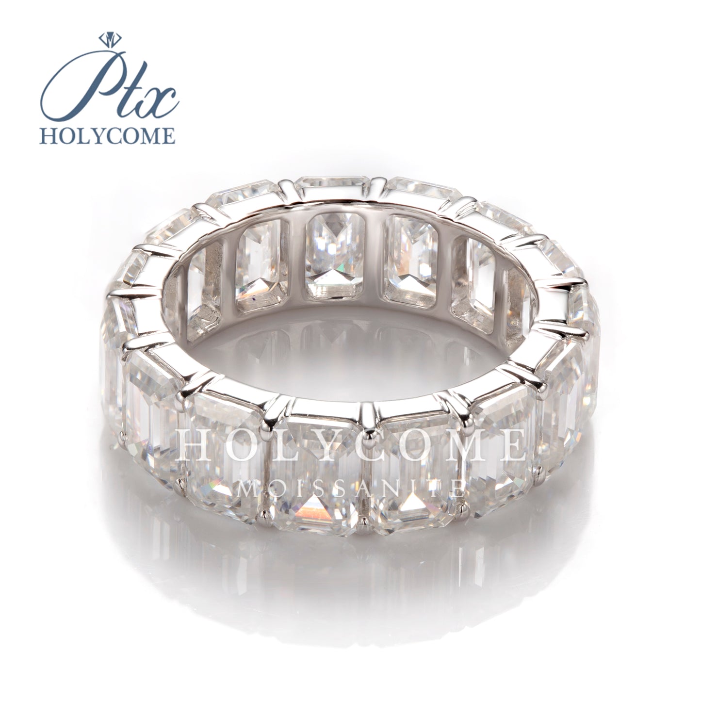 Emerald Cut Moissanite Eteinity Band Ring