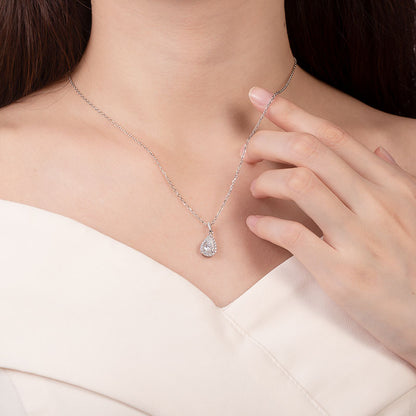 Pear Shape Halo Moissanite Pendant Necklace