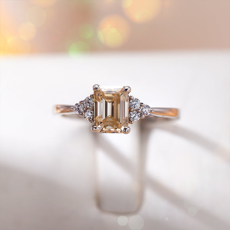 Emerald Cut Champagne Moissanite Solitaire Ring