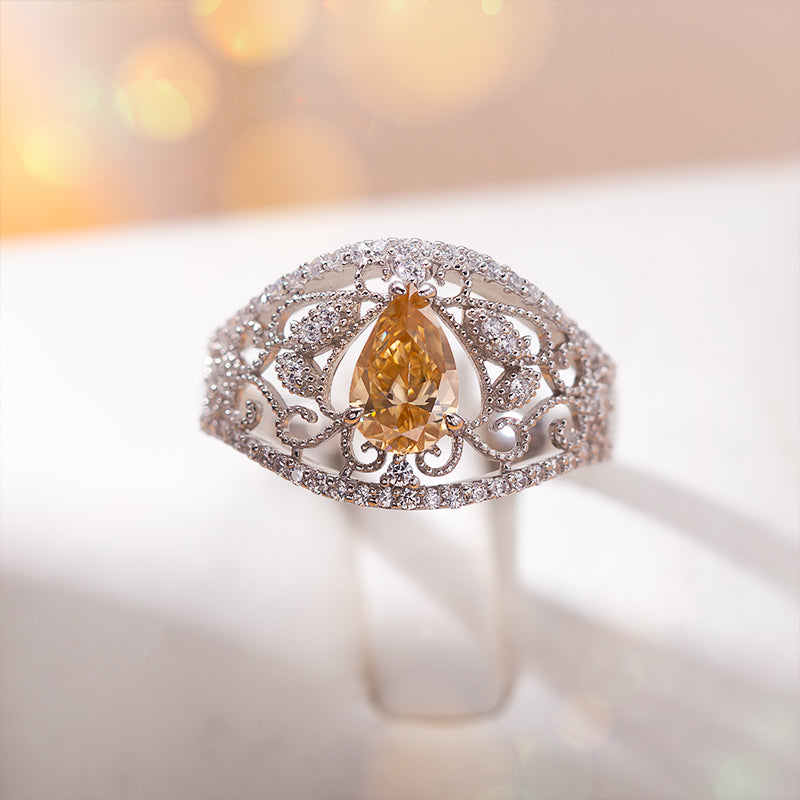 Vintage Pear Cut Champagne Moissanite Ring