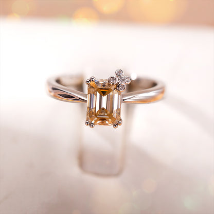 Flower Emerald Cut Moissanite Solitaire Ring