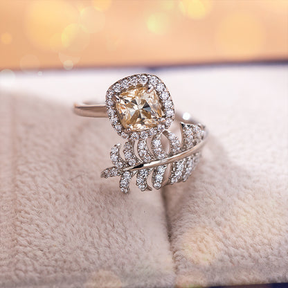 Feather Cushion Cut Champagne Moissanite Wrap Ring