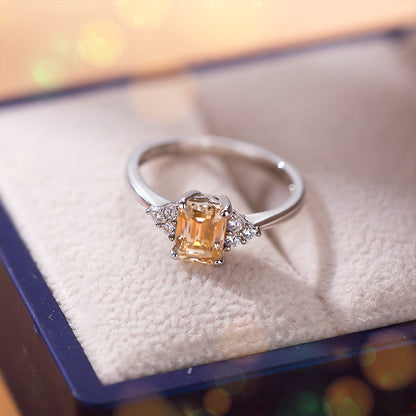 Emerald Cut Champagne Moissanite Solitaire Ring