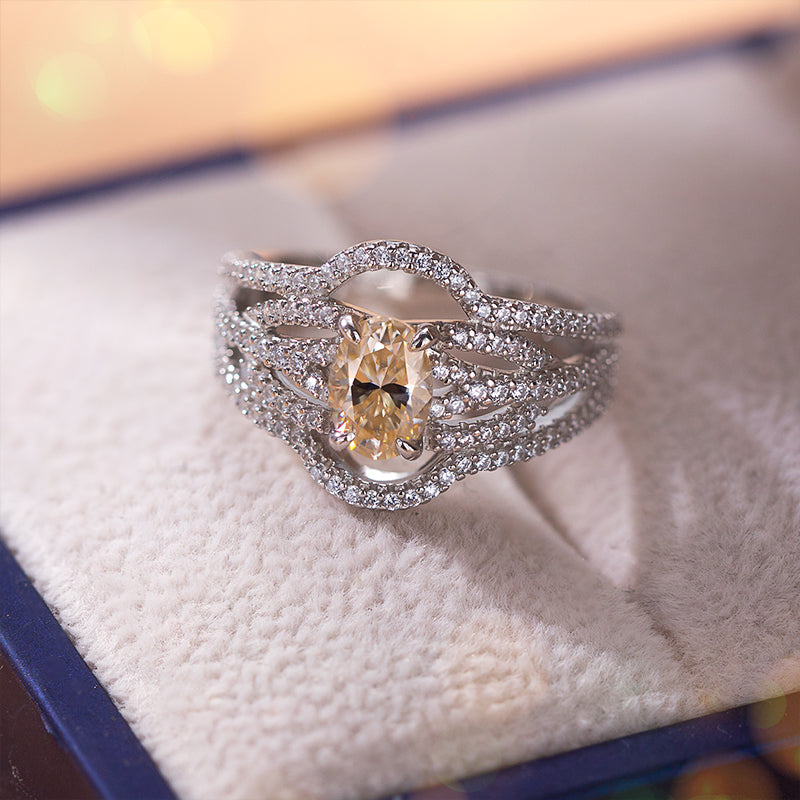 Vintage Hollow Out Champagne Moissanite Ring