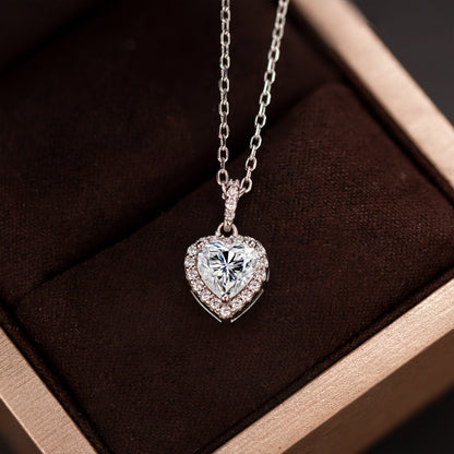 Heart Cut 1/2CT 925 Sterling Silver Halo Moissanite Pendant Necklace