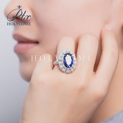 Oval Cut Lab Blue Sapphire Floral Ring