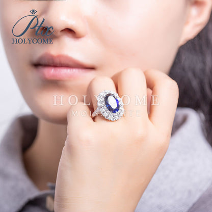 Oval Cut Lab Blue Sapphire Floral Ring