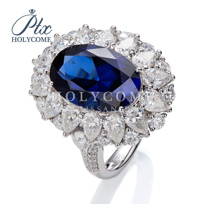 Oval Cut Lab Blue Sapphire Floral Ring