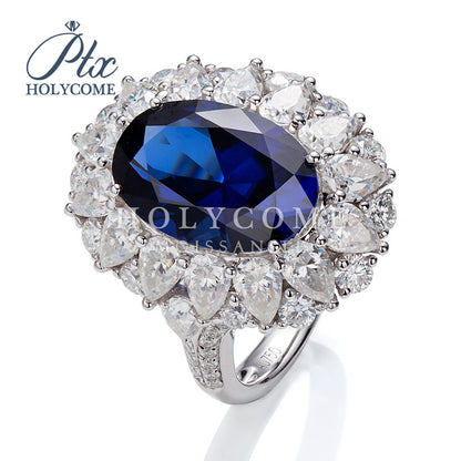 Oval Cut Lab Blue Sapphire Floral Ring