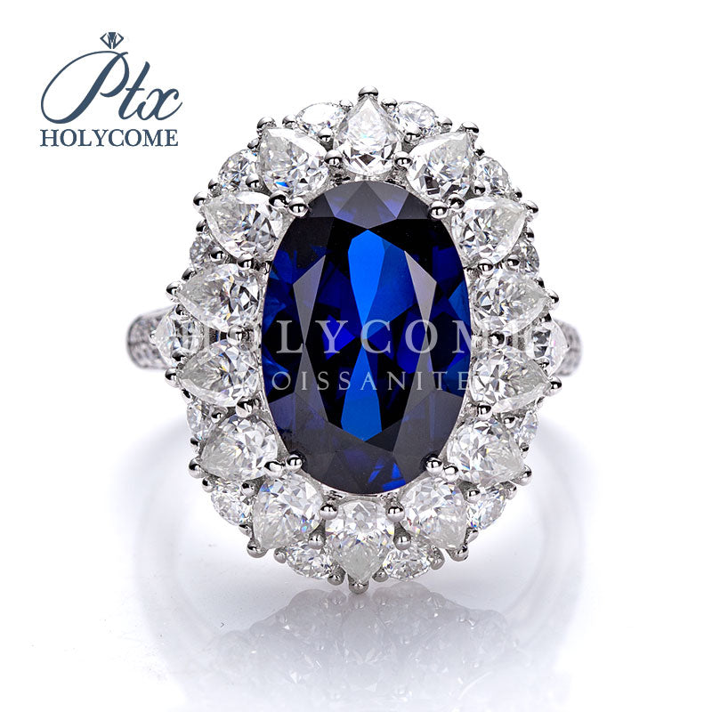 Oval Cut Lab Blue Sapphire Floral Ring