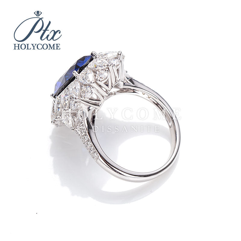 Oval Cut Lab Blue Sapphire Floral Ring