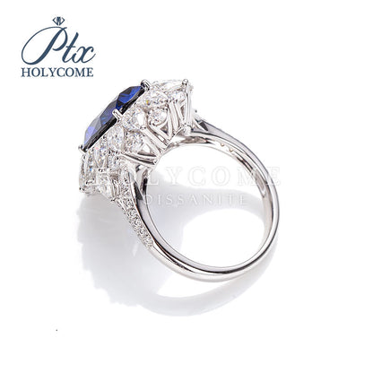 Oval Cut Lab Blue Sapphire Floral Ring