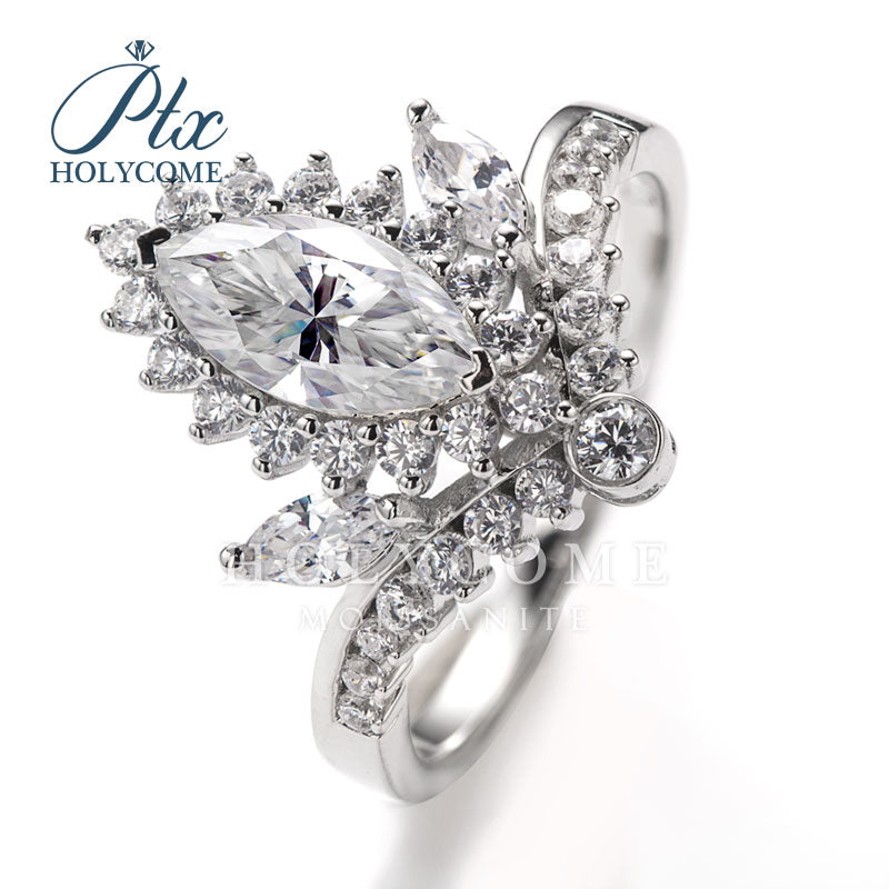 Marquise Cut Crown Half Eternity Moissanite Ring