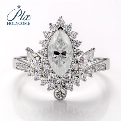 Marquise Cut Crown Half Eternity Moissanite Ring