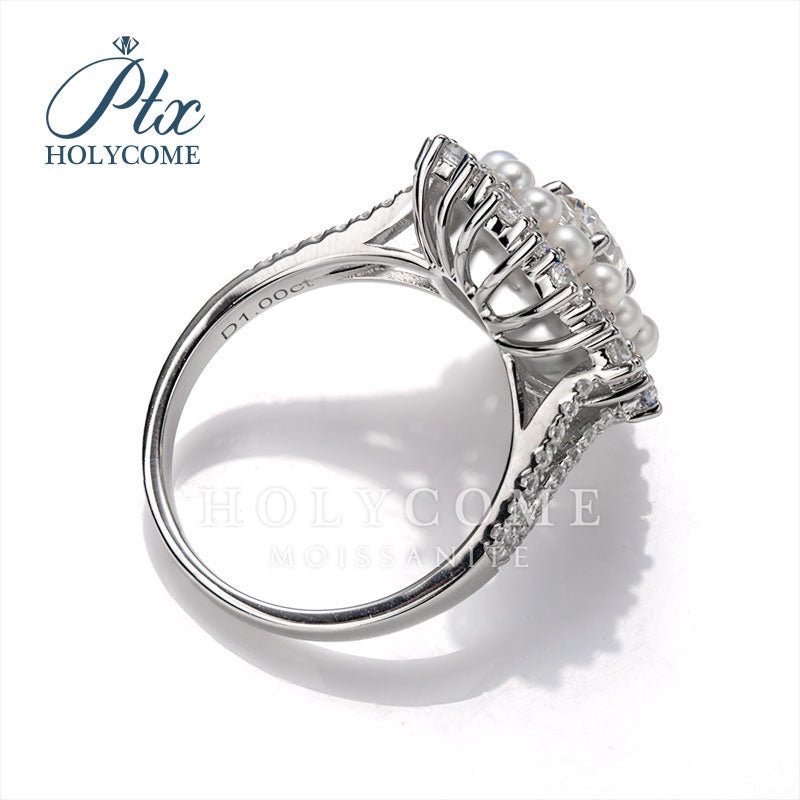 Oval Cut Halo Half Eterniry Pearl Moissanite Luxury Double Band Ring