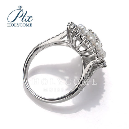 Oval Cut Halo Half Eterniry Pearl Moissanite Luxury Double Band Ring