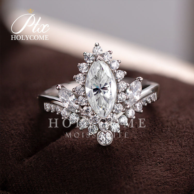 Marquise Cut Crown Half Eternity Moissanite Ring