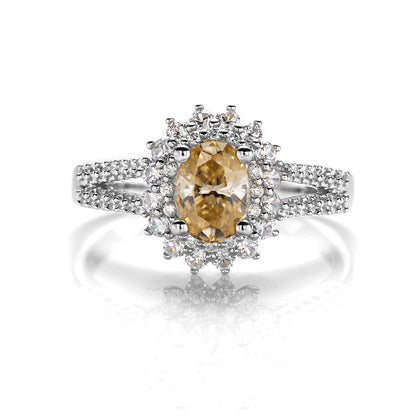 Floral Champagne Oval Moissanite Double-Band Ring