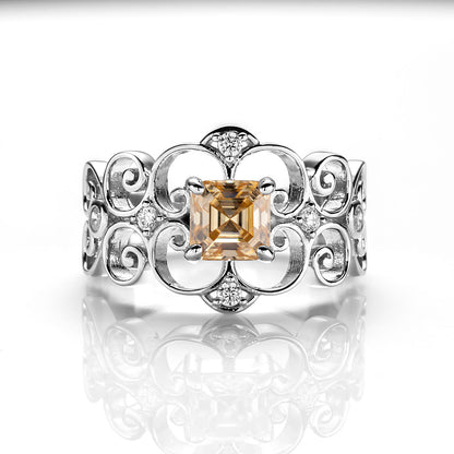 Vintage Asscher Cut Champagne Moissanite Ring