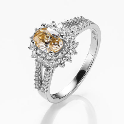 Floral Champagne Oval Moissanite Double-Band Ring