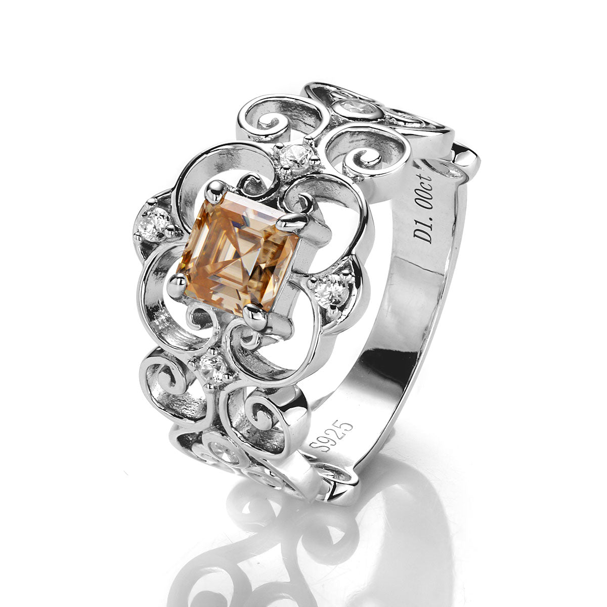 Vintage Asscher Cut Champagne Moissanite Ring