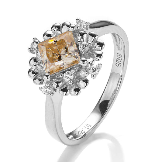 Floral Princess Square Cut Champagne Moissanite Ring