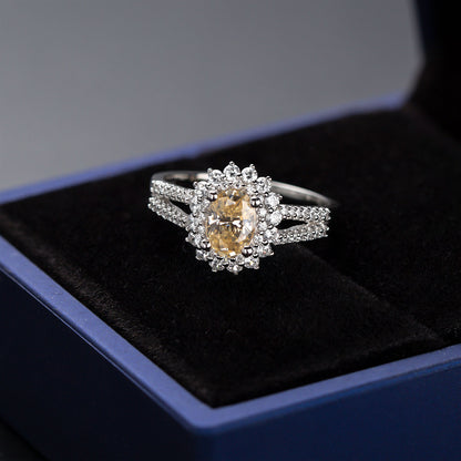 Floral Champagne Oval Moissanite Double-Band Ring