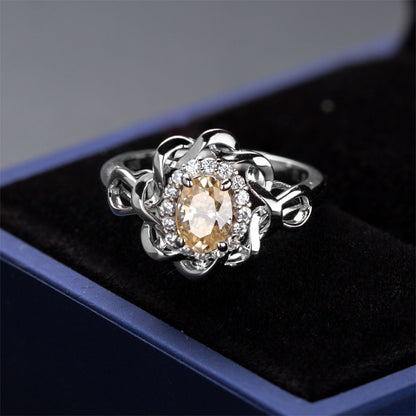 Oval Cut Hollow Circle Champagne Moissanite Ring