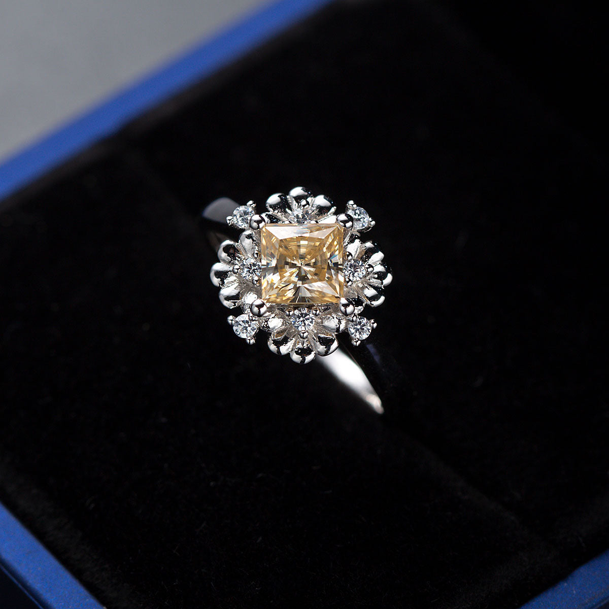 Floral Princess Square Cut Champagne Moissanite Ring