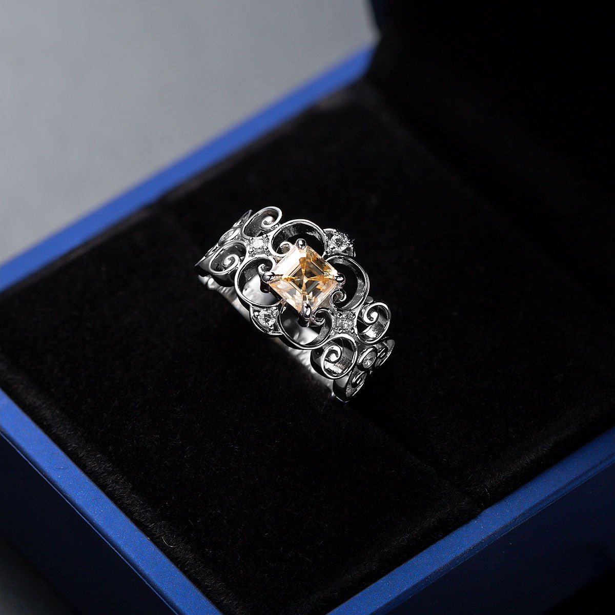 Vintage Asscher Cut Champagne Moissanite Ring