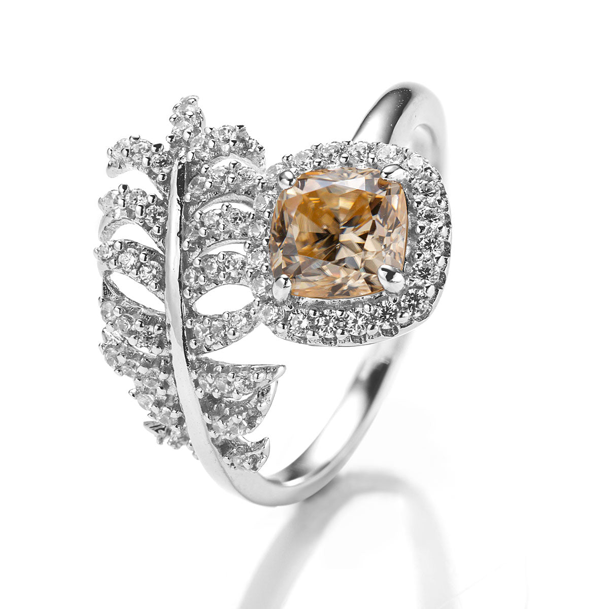 Feather Cushion Cut Champagne Moissanite Wrap Ring