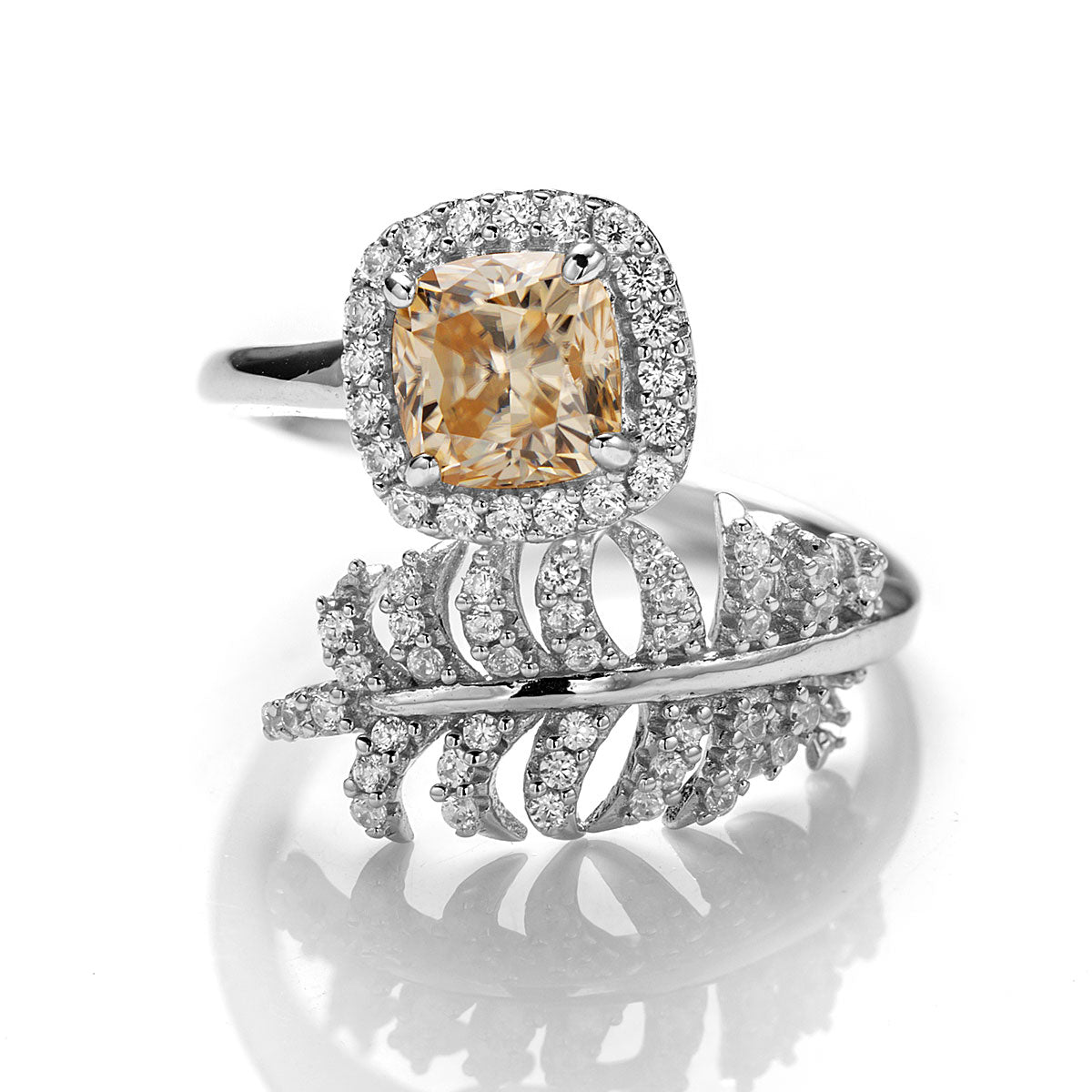 Feather Cushion Cut Champagne Moissanite Wrap Ring