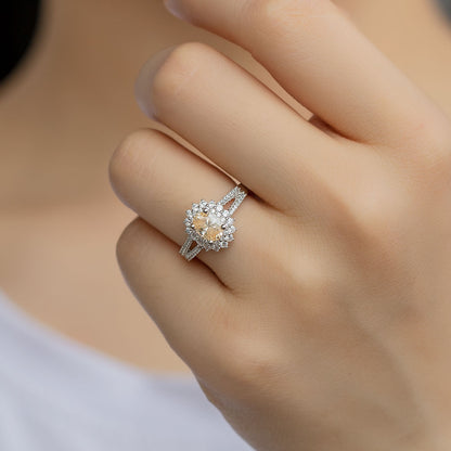 Floral Champagne Oval Moissanite Double-Band Ring