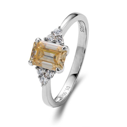 Emerald Cut Champagne Moissanite Solitaire Ring