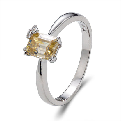 Flower Emerald Cut Moissanite Solitaire Ring