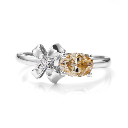 Bowknot Oval Cut Champagne Moissanite Solitaire Ring