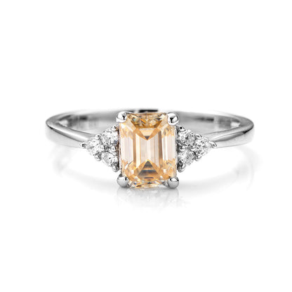 Emerald Cut Champagne Moissanite Solitaire Ring