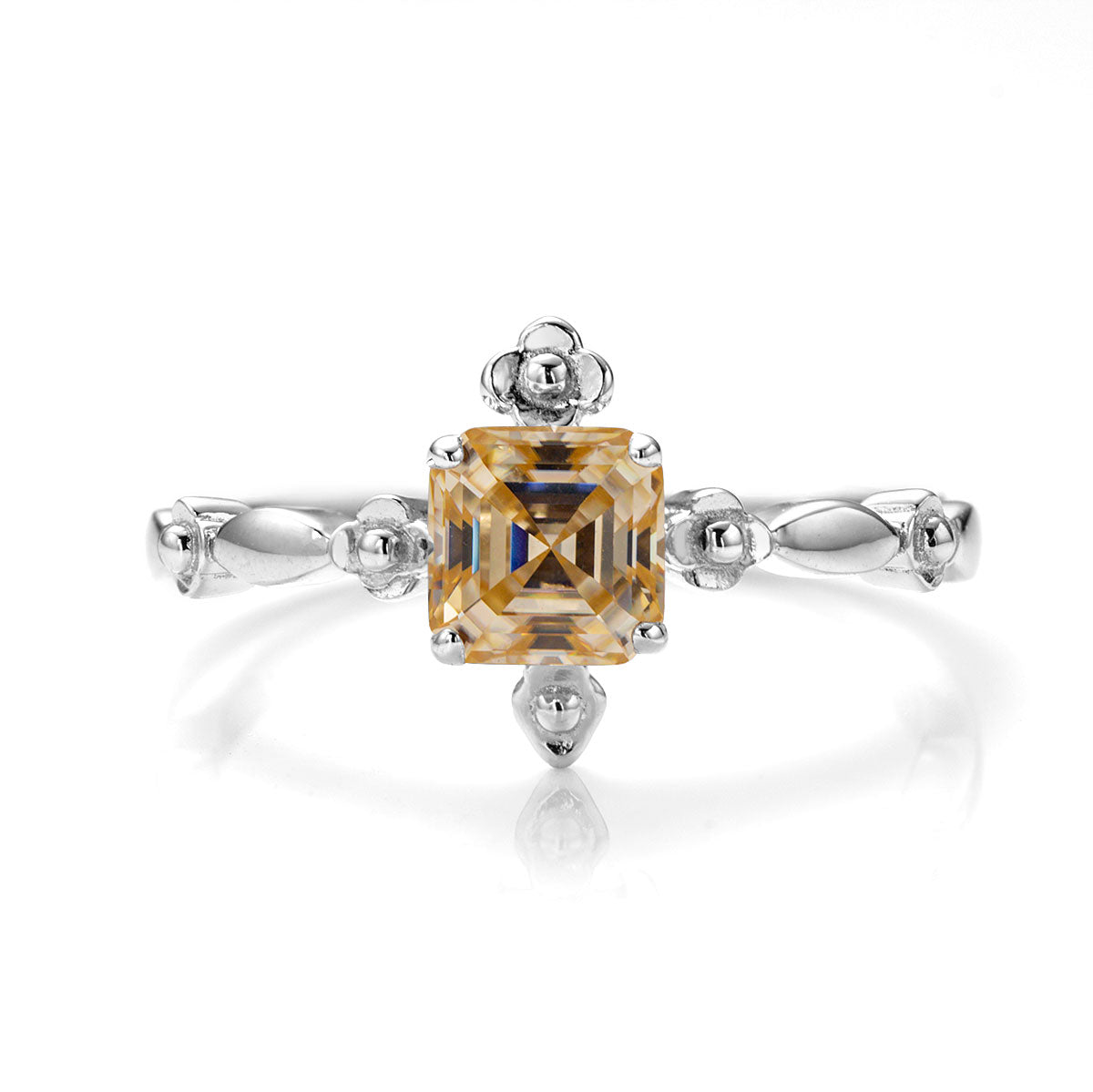 Flower Asscher Cut Champagne Moissanite Ring