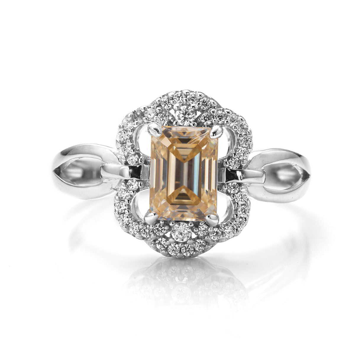 Butterfly Emerald Cut Moissanite Double Band Ring