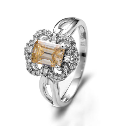 Butterfly Emerald Cut Moissanite Double Band Ring