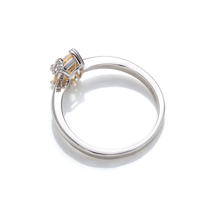 Flower Emerald Cut Moissanite Solitaire Ring