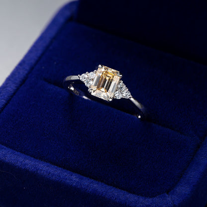 Emerald Cut Champagne Moissanite Solitaire Ring