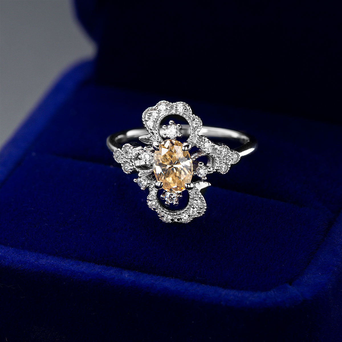 Vintage Oval Cut Hollow Out Moissanite Ring